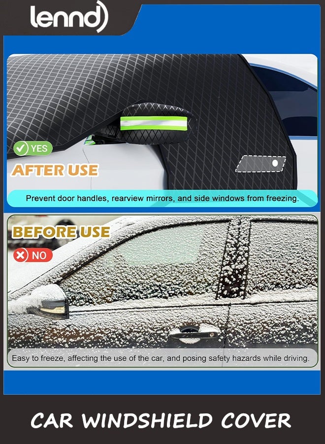 LENND Car Windshield Cover for Ice and Snow - Universal Windshield Snow Cover with Side Window and Rearview Mirror Protector, Durable Magnetic Winter Frost Hail Guard, Suitable for Most Cars,SUV,Truck - Image 2